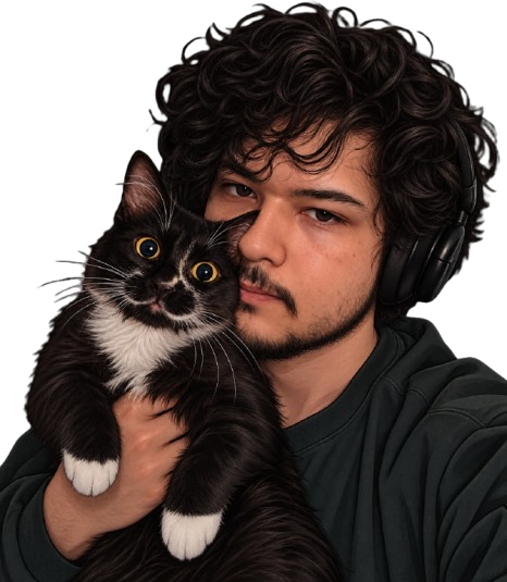 Gabriel Duarte holding his cat